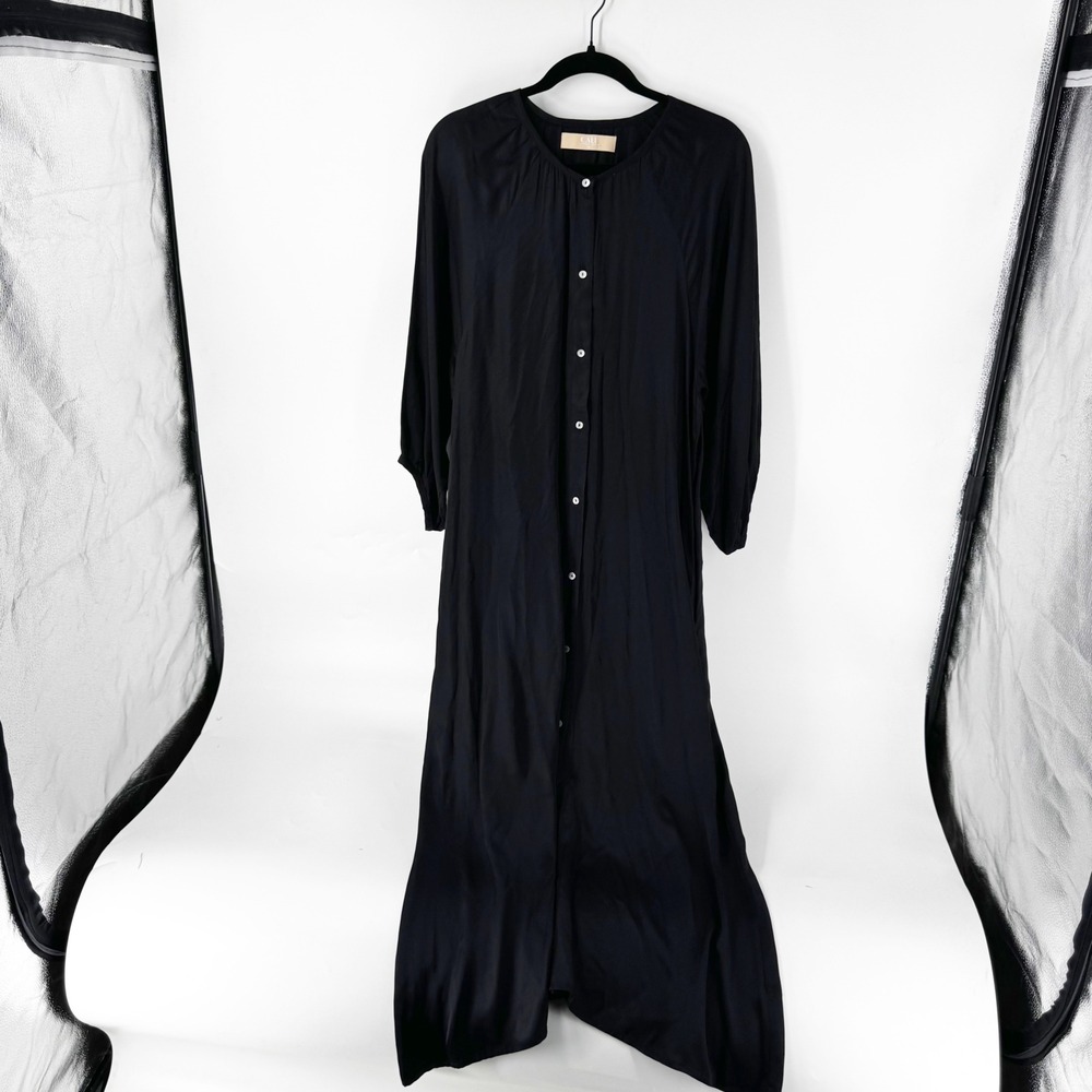 Cali Dreaming Rhythm Sunchaser Midi Dress Black Shirt Dress Balloon Sleeve - Picture 2 of 11
